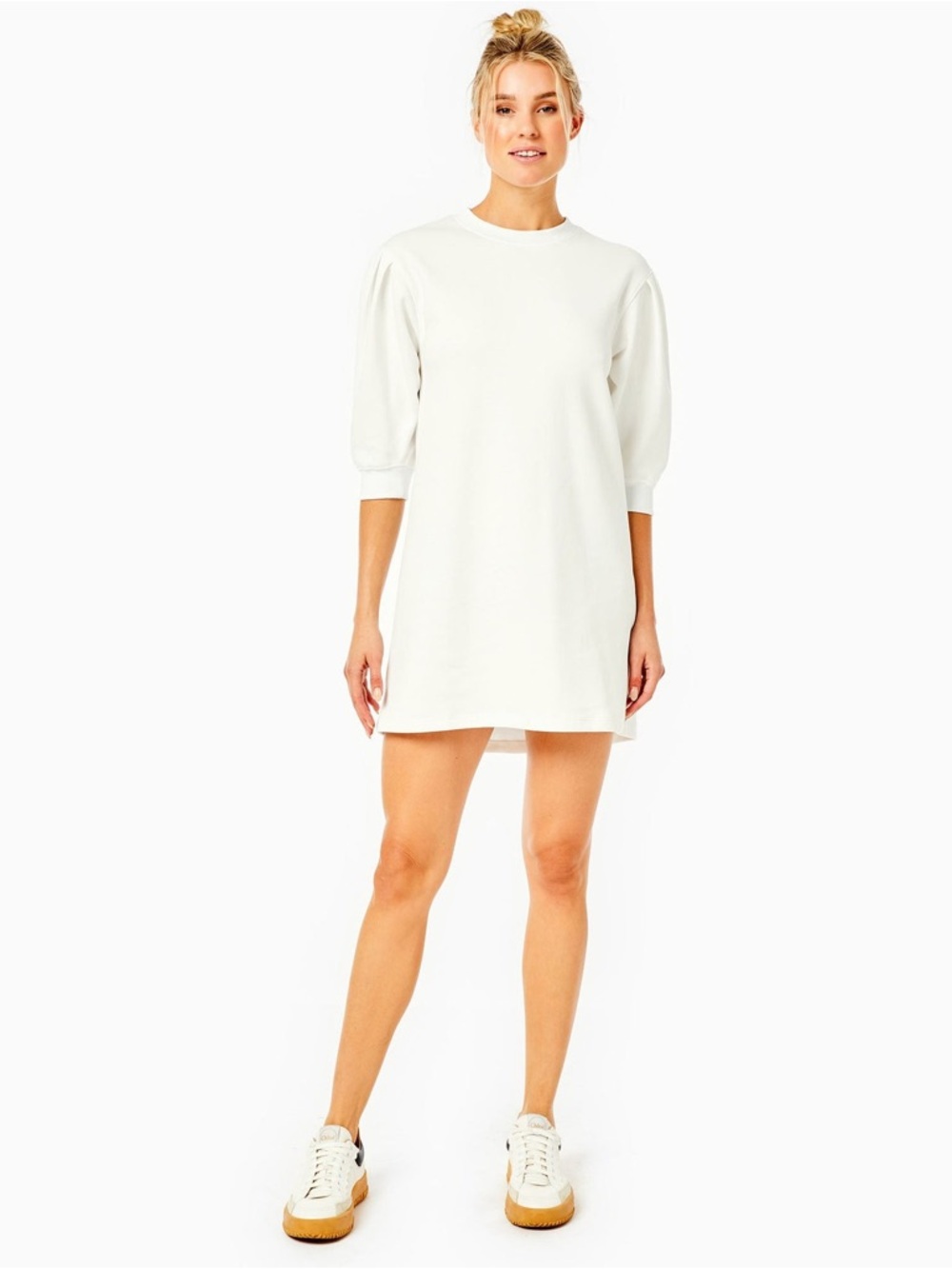 New! ADDISON BAY Classic Preppy White Cedar Luxe Puff Sleeve Mini Dress XS $128